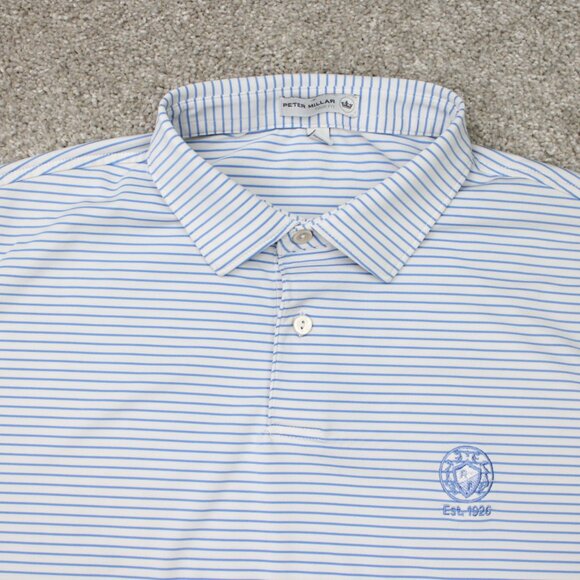 Peter Millar Polo Shirt Mens Large Blue Striped Tour Fit Golf Poly Stretch S/S - Picture 6 of 15